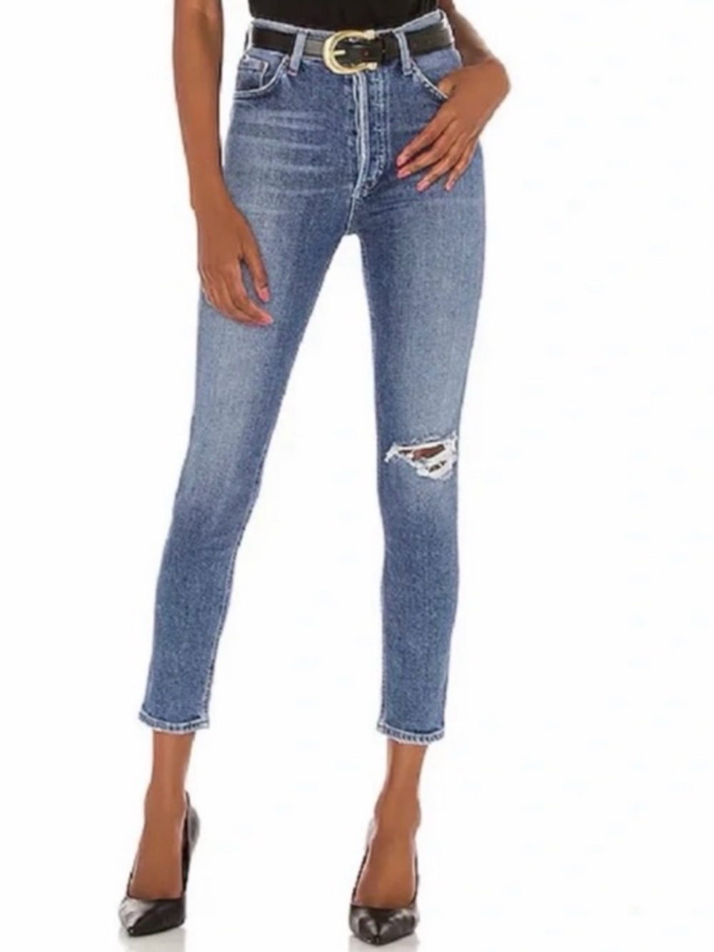 Agolde Nico size 27 high rise ripped slim button fly mom jeans blue crop